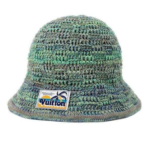 LOUIS VUITTON Damier Palm Tree Crochet Hat Size M Cotton80%/Nylon20% Green - Picture 2 of 8